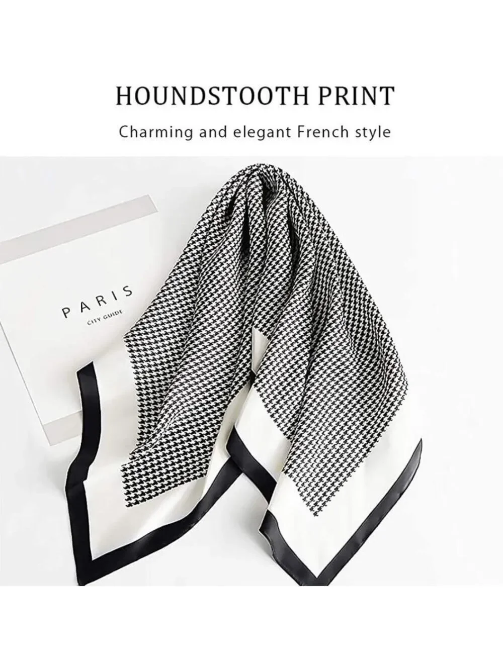 Silk Feel Scarf Women Houndstooth Square Scarf Soft Mulberry Silk Scarve